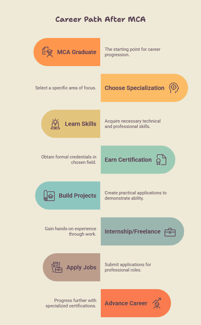 Career path after MCA with specialization, certification, and job roadmap.